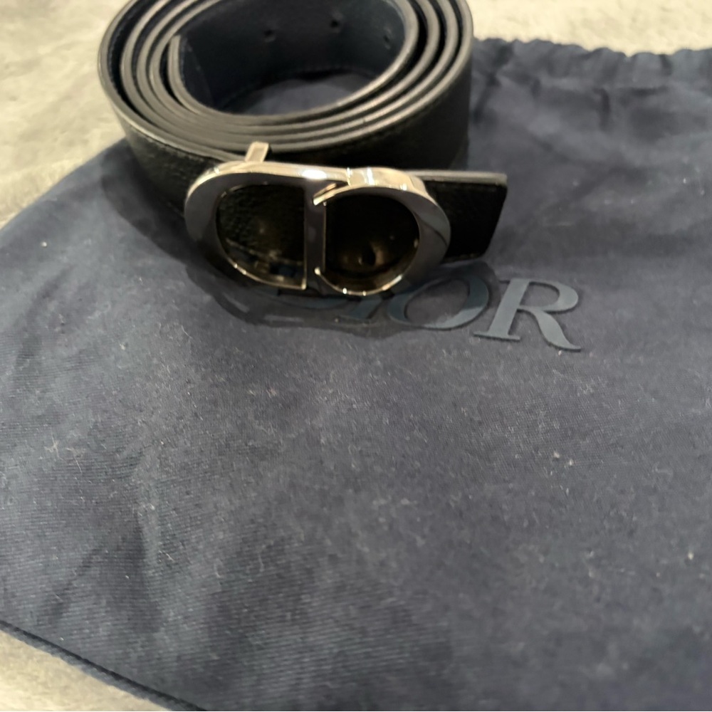 Dior Black Leather Men's Belt with Silver Buckle